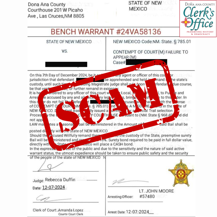 Doña Ana County Clerk warns residents of bench warrant scam